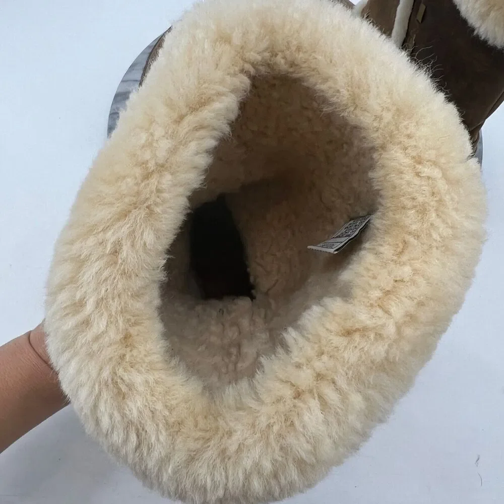 UGG Womens‎ 9 Boots Elijo Brown Leather Cuff Lined Sheepskin Faux Fur Shearling